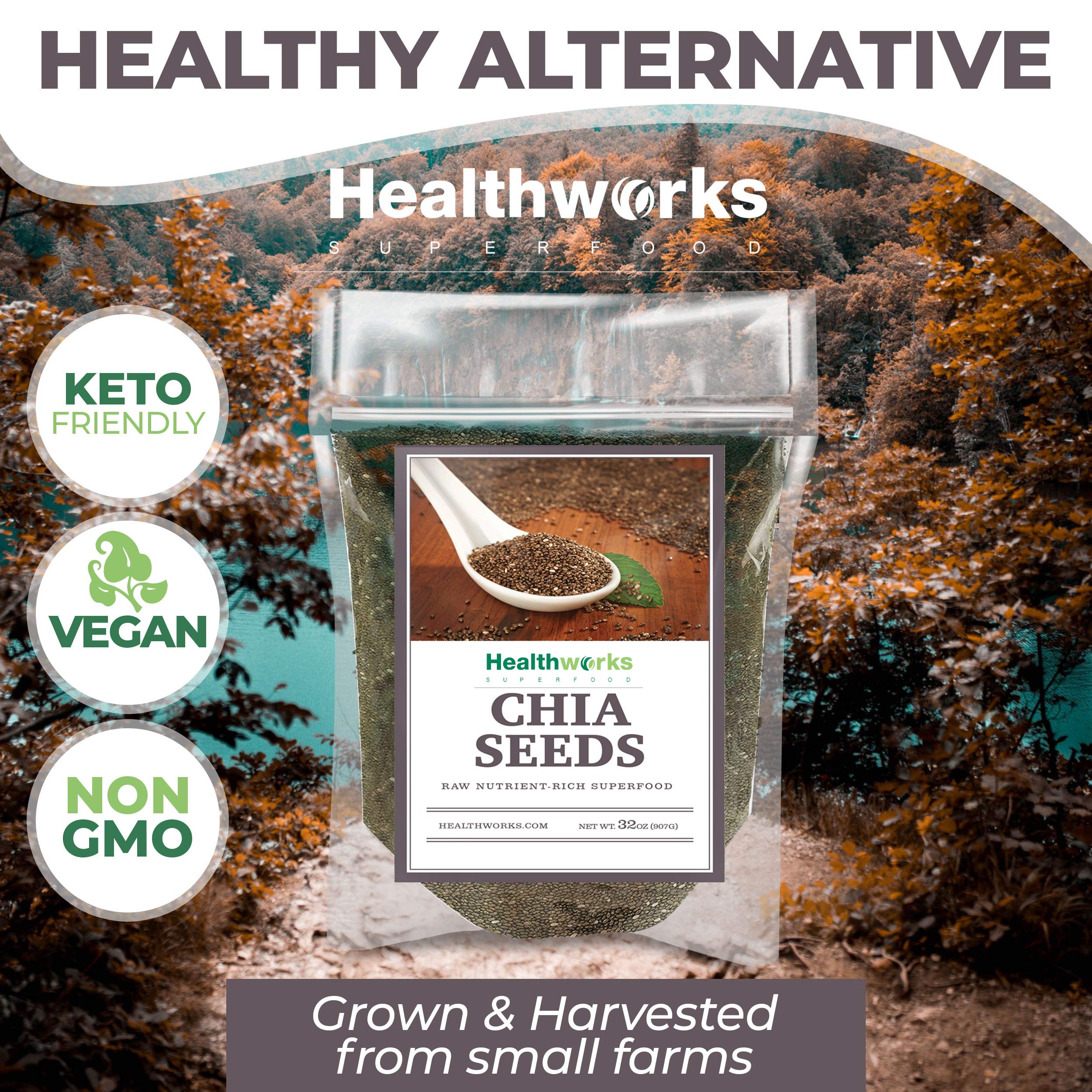 Healthworks Chia Seeds sprinkled on oatmeal for texture and nutrition.