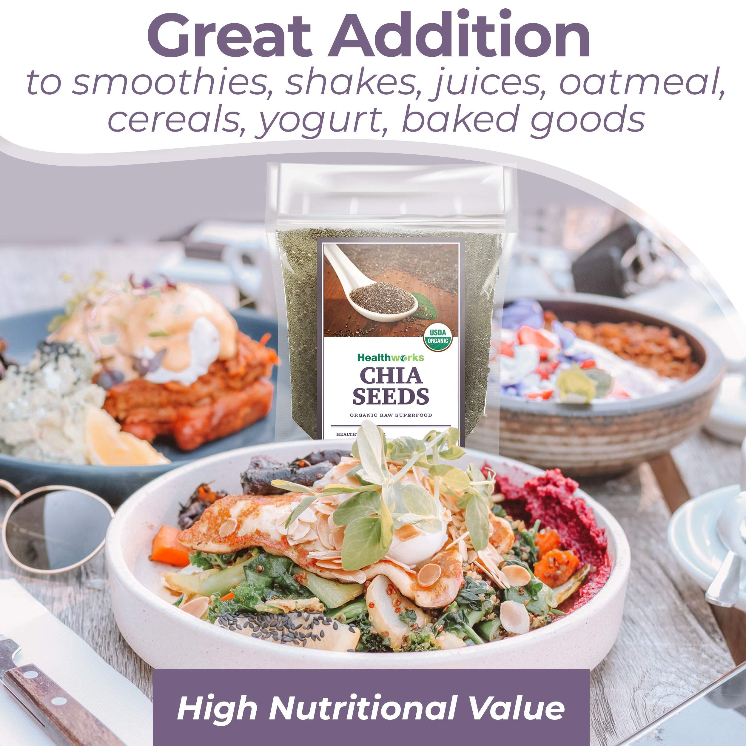 Healthworks chia seeds in a smoothie jar adding texture and nutrition