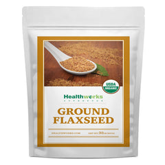 Healthworks Flax Seed Organic powder in a bag, highlighting raw, nutrient-dense quality.