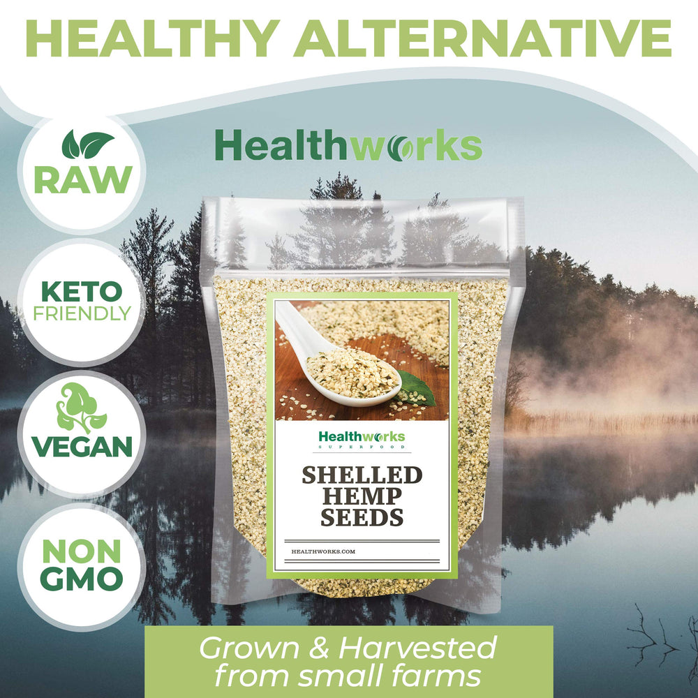 Healthworks hemp seeds scattered on salad for omega-rich topping