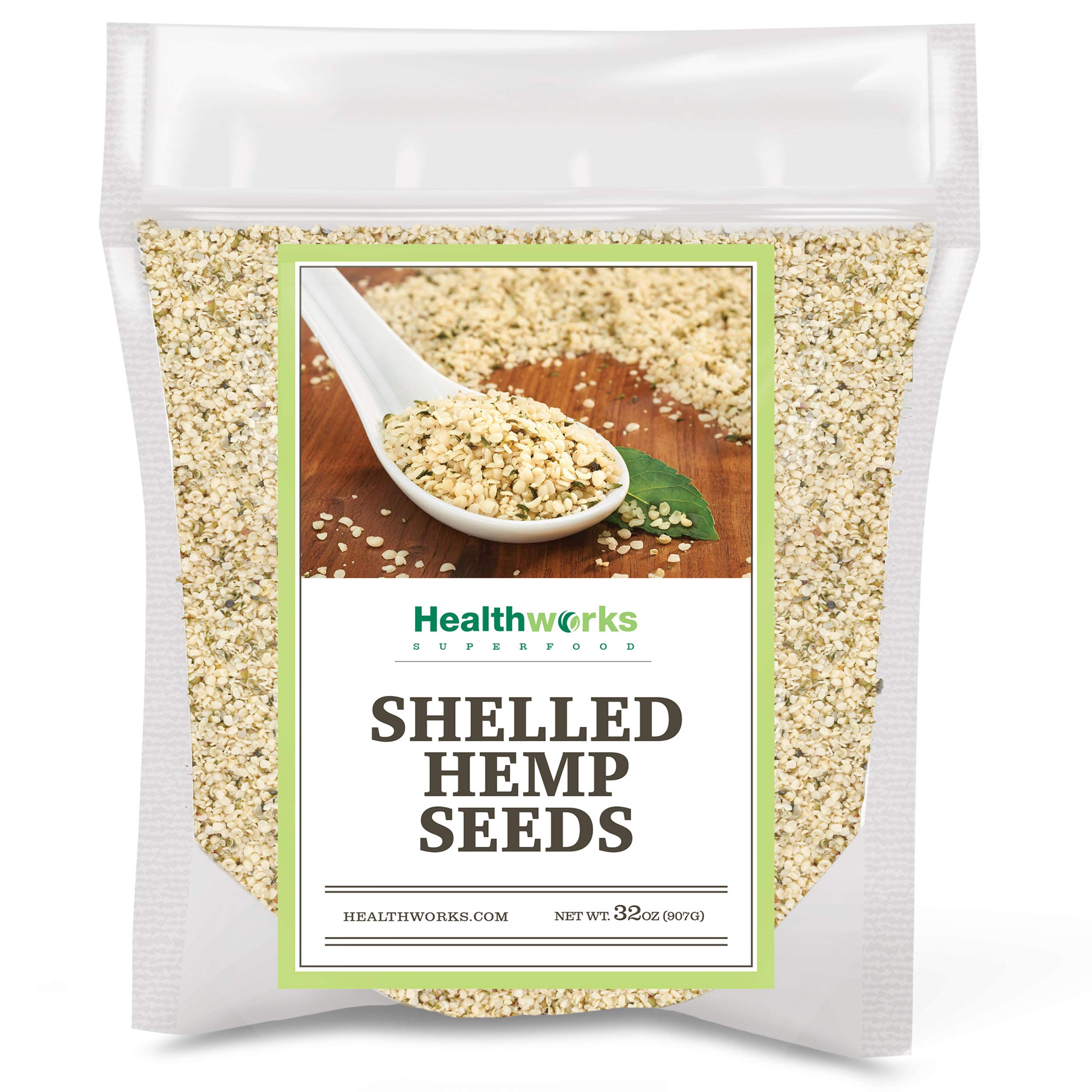 Healthworks hemp seeds shelled close-up texture, ideal for smoothies and baking