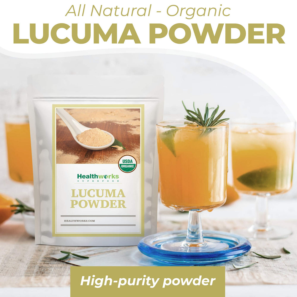 Healthworks Lucuma Powder blends into a smoothie for a creamy texture.