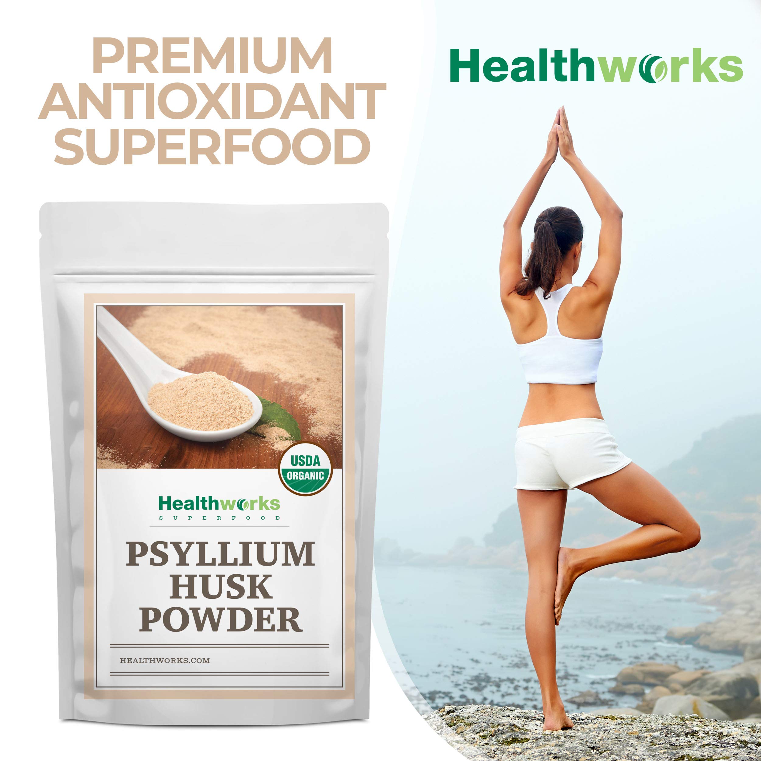 Healthworks Psyllium Husk Powder stirred into water demonstrates quick mixability