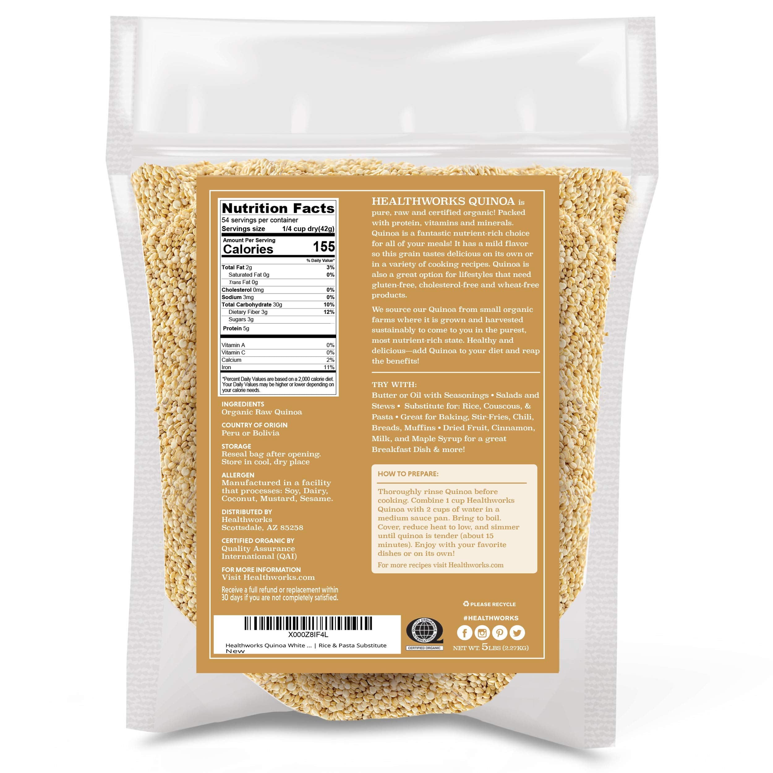 Healthworks Quinoa Peruvian-origin seeds highlight sustainable sourcing for meals