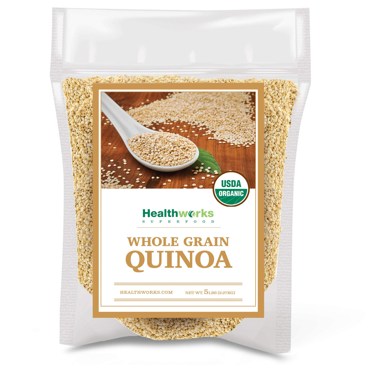 Healthworks Quinoa White Raw 80oz package showing premium organic grain for meals