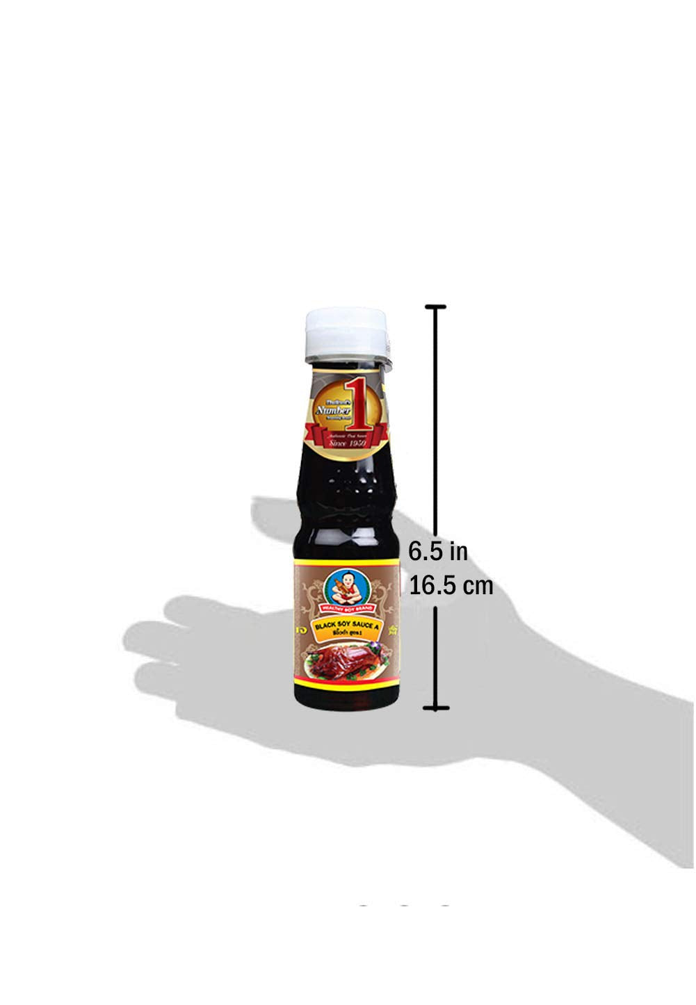 Healthy Boy Thai Black Soy Sauce bottle pour shows versatility for stir-fries and noodles.