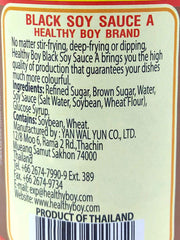 Healthy Boy Thai Black Soy Sauce texture close-up emphasizes thick consistency and subtle sweetness.