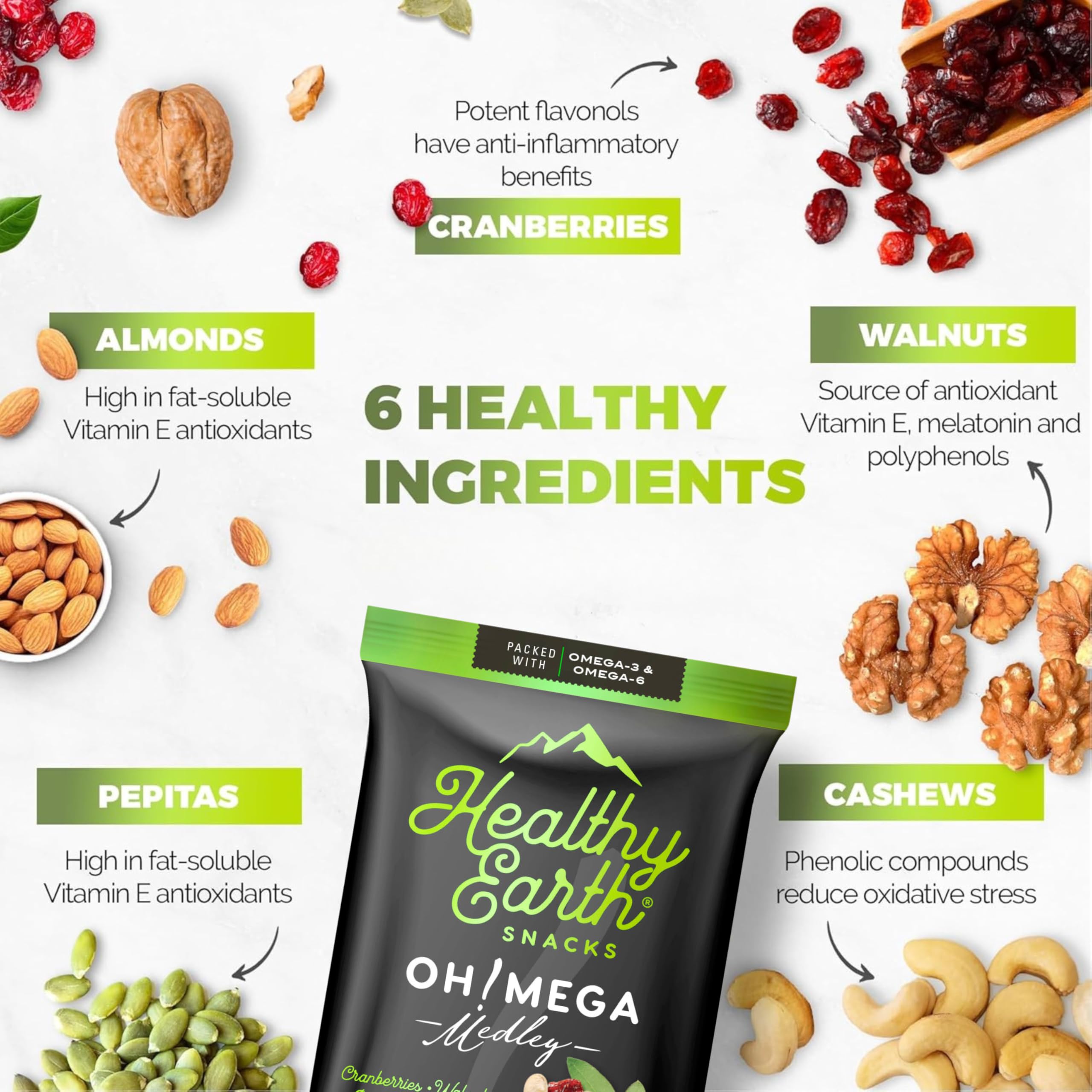 Healthy Earth Oh Mega Medley gluten-free mix ready for snacks.