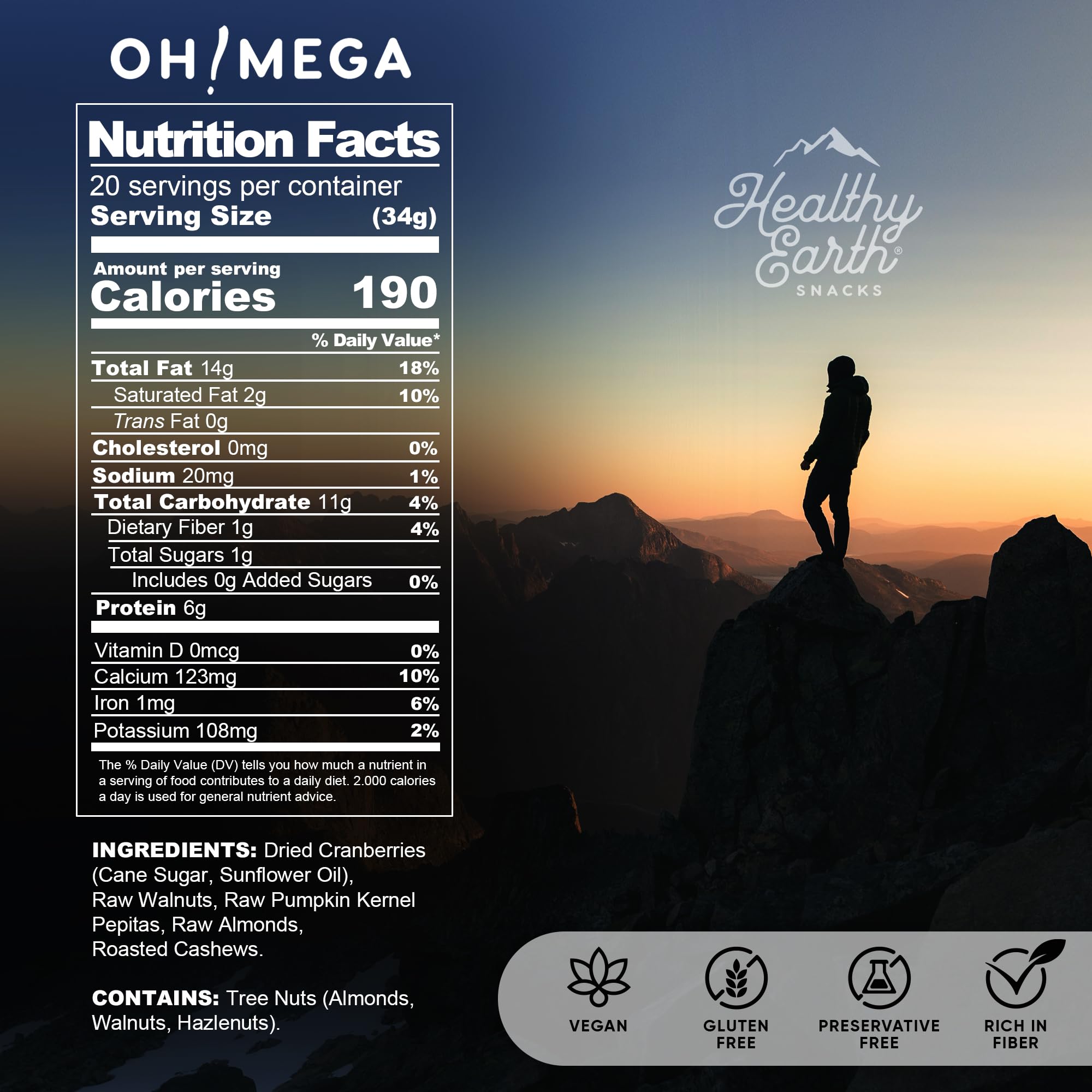 Healthy Earth Oh Mega Medley on-the-go pack for active snacking.
