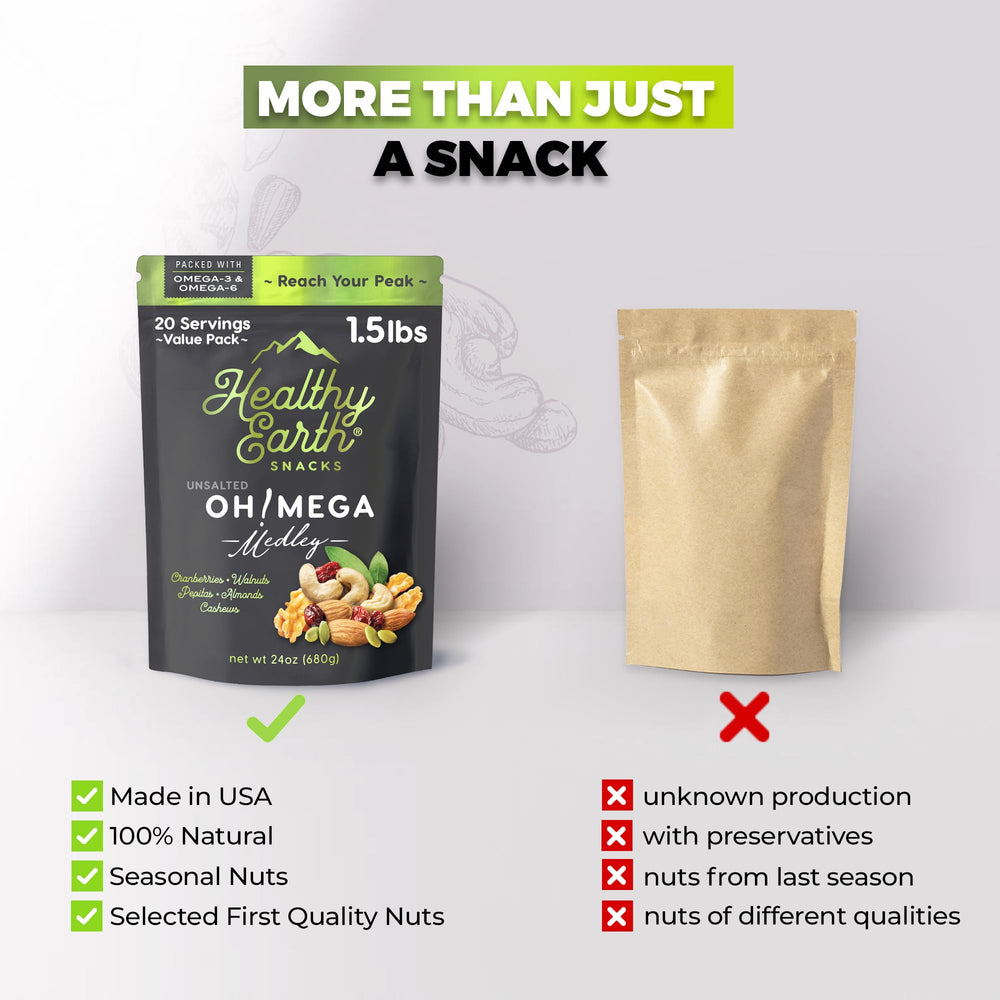 Healthy Earth Oh Mega Medley premium trail mix with variety.