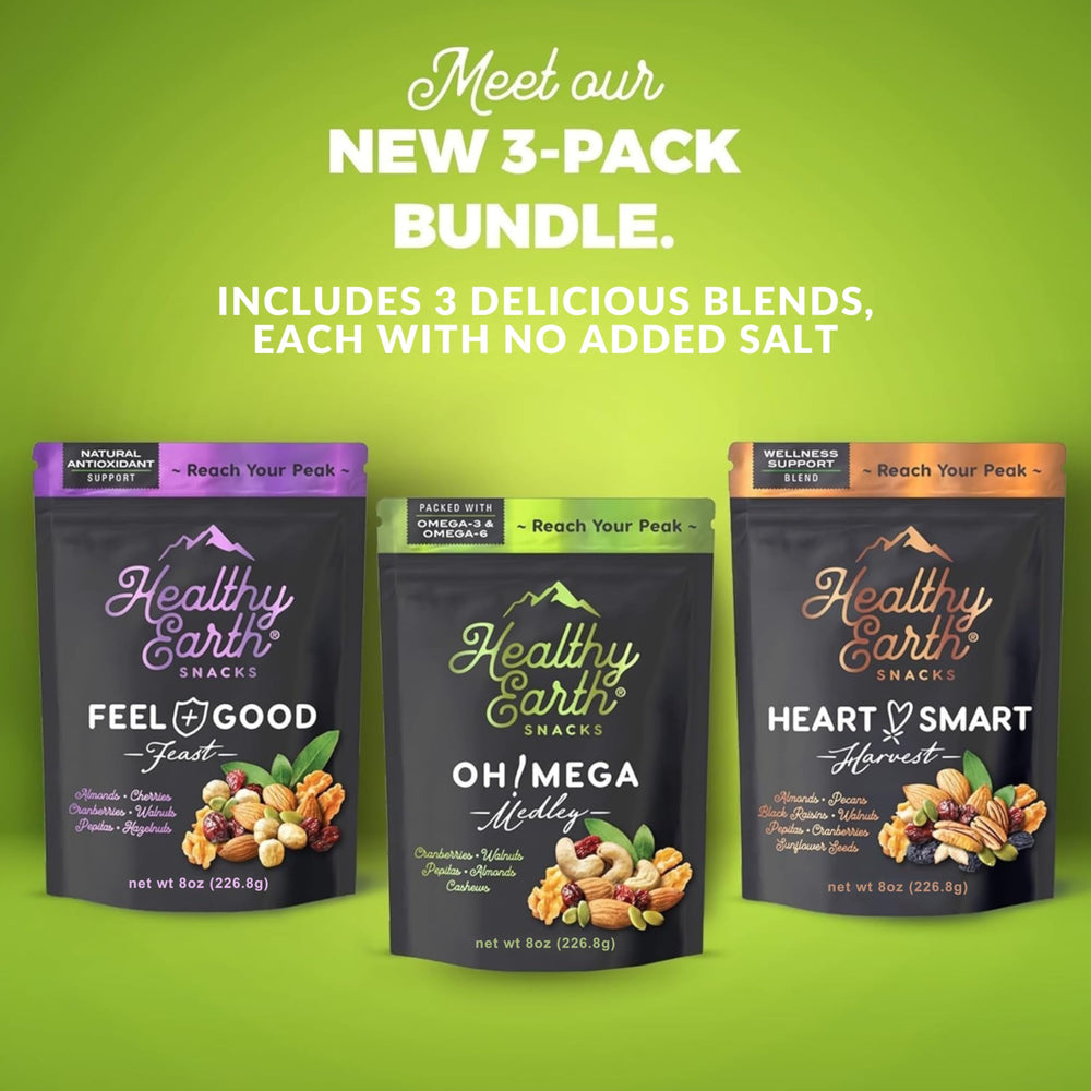 Healthy Earth Feel Good Feast close-up reveals vibrant dried fruits and nuts.