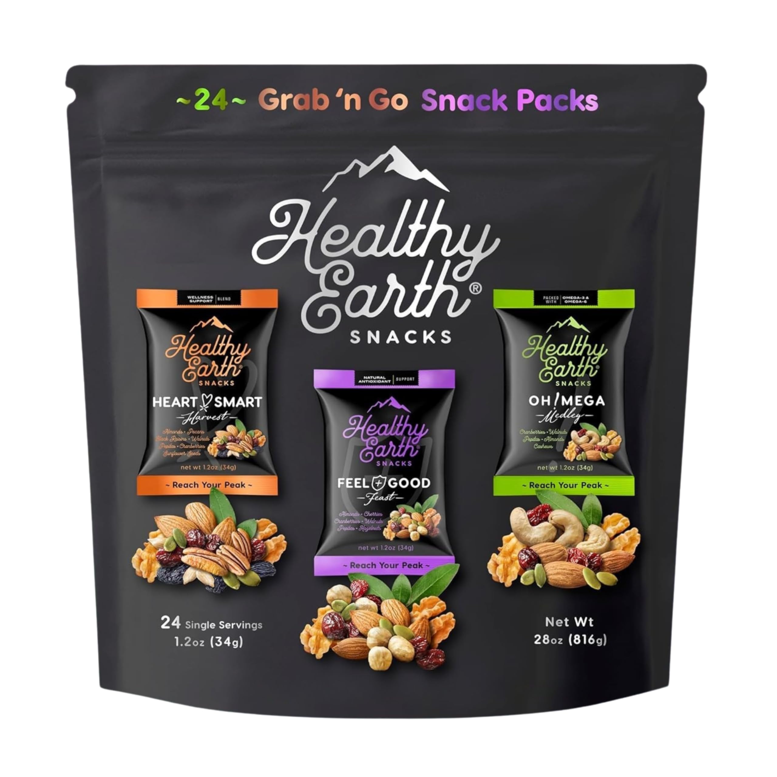 Healthy Earth Heart Smart Harvest bag featuring gluten-free vegan mix for on-the-go energy.