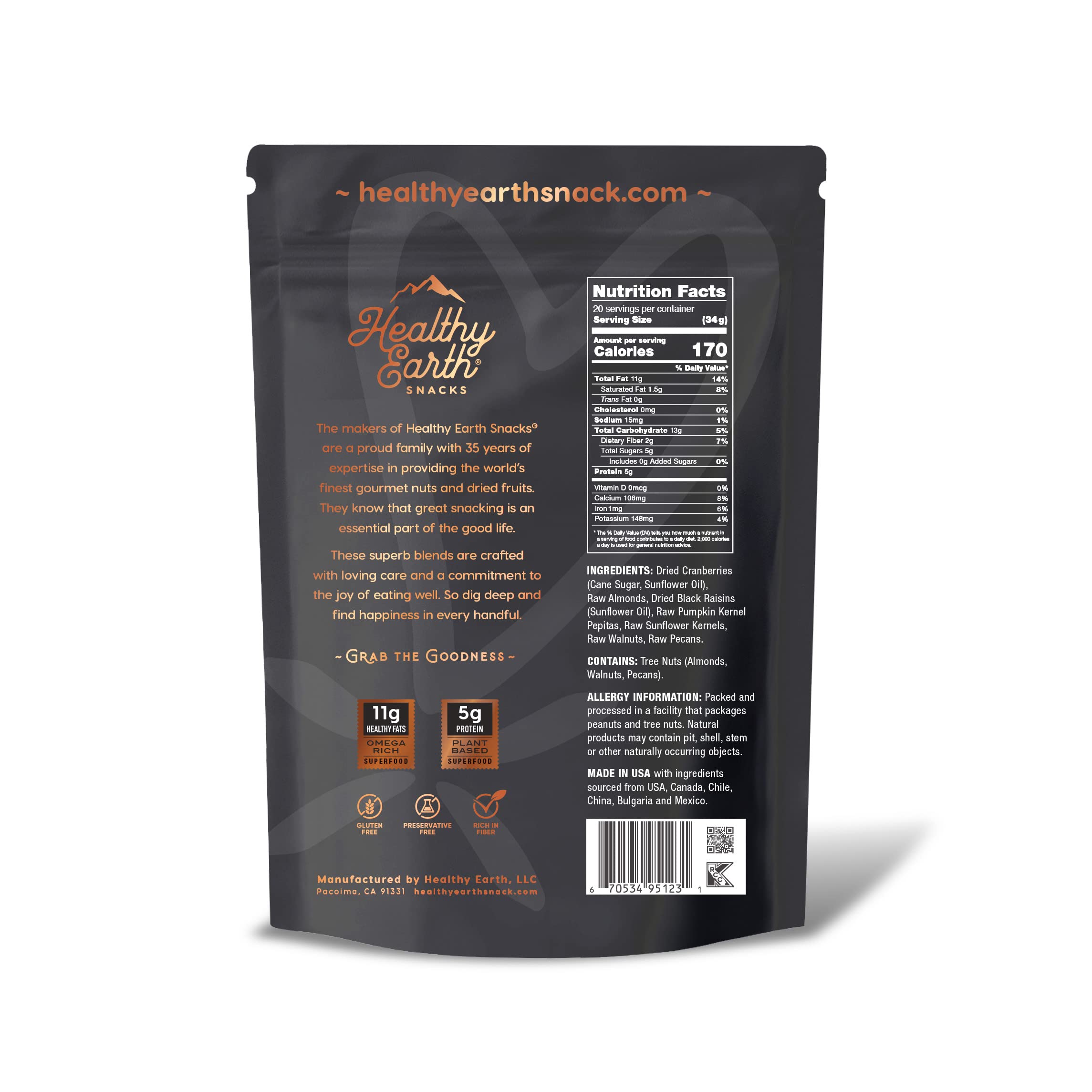 Healthy Earth Trail Mix serve bowl emphasizes portable, fiber-rich snacking on the go.