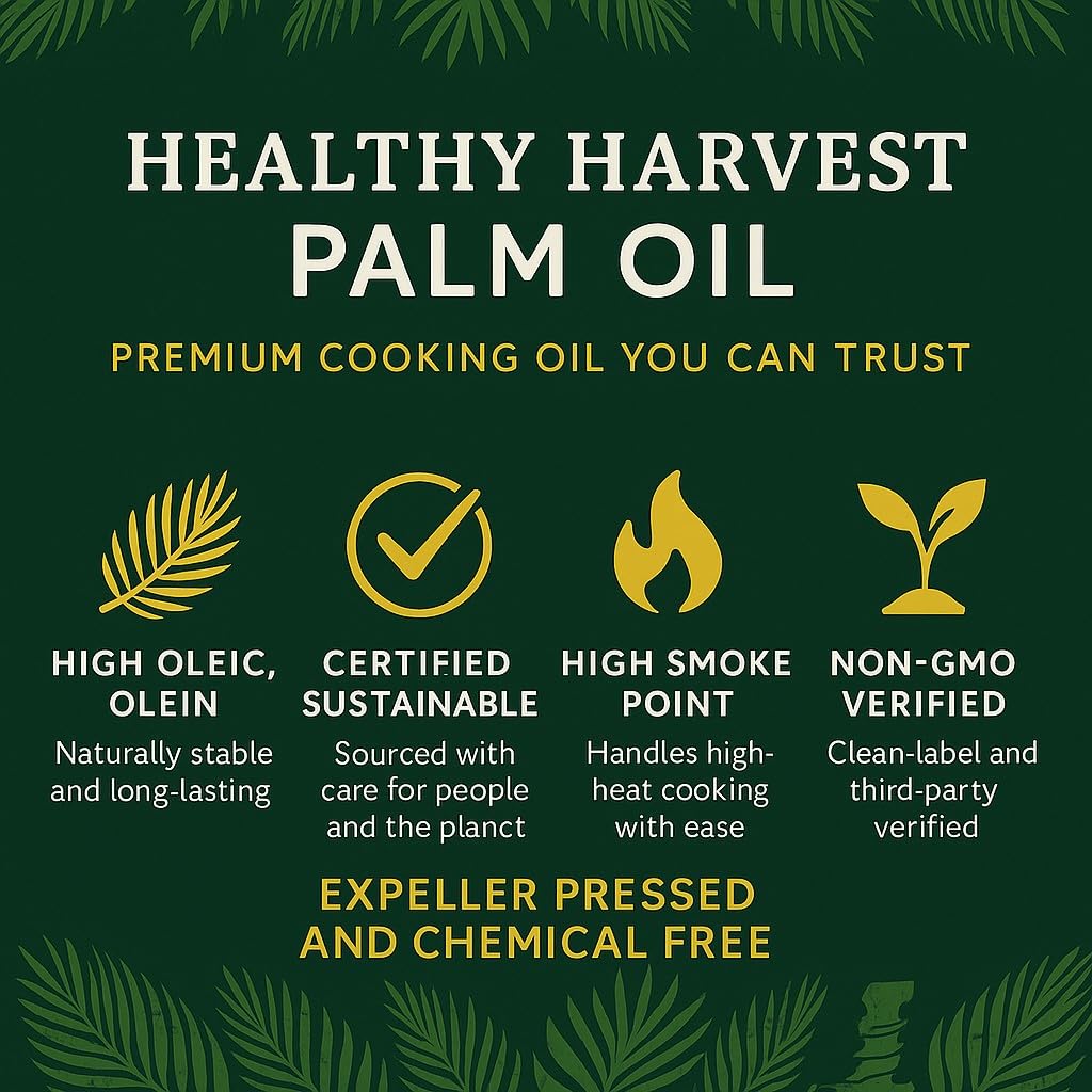 Healthy Harvest Palm Oil label closeup highlights non-GMO and sustainable sourcing