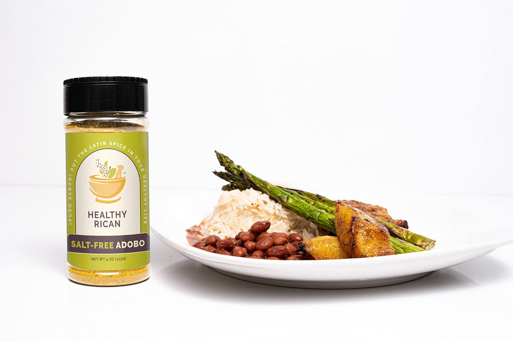 Healthy Rican Adobo marinade concept with meats ready to season