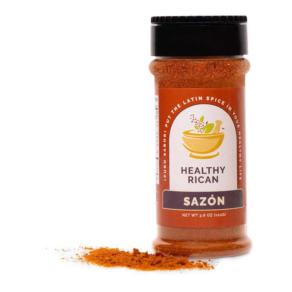 Healthy Rican pantry dry mix jar on kitchen shelf