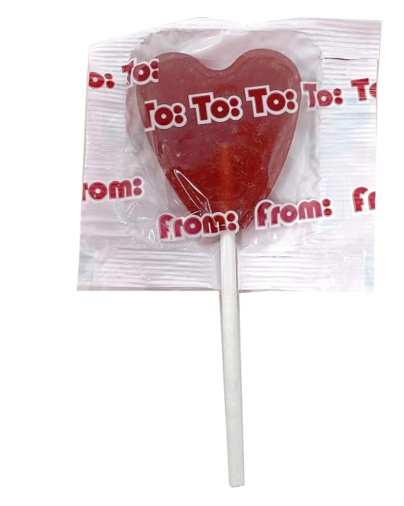 Heart-shaped strawberry lollipop, kosher certified, perfect for classroom treats and parties.