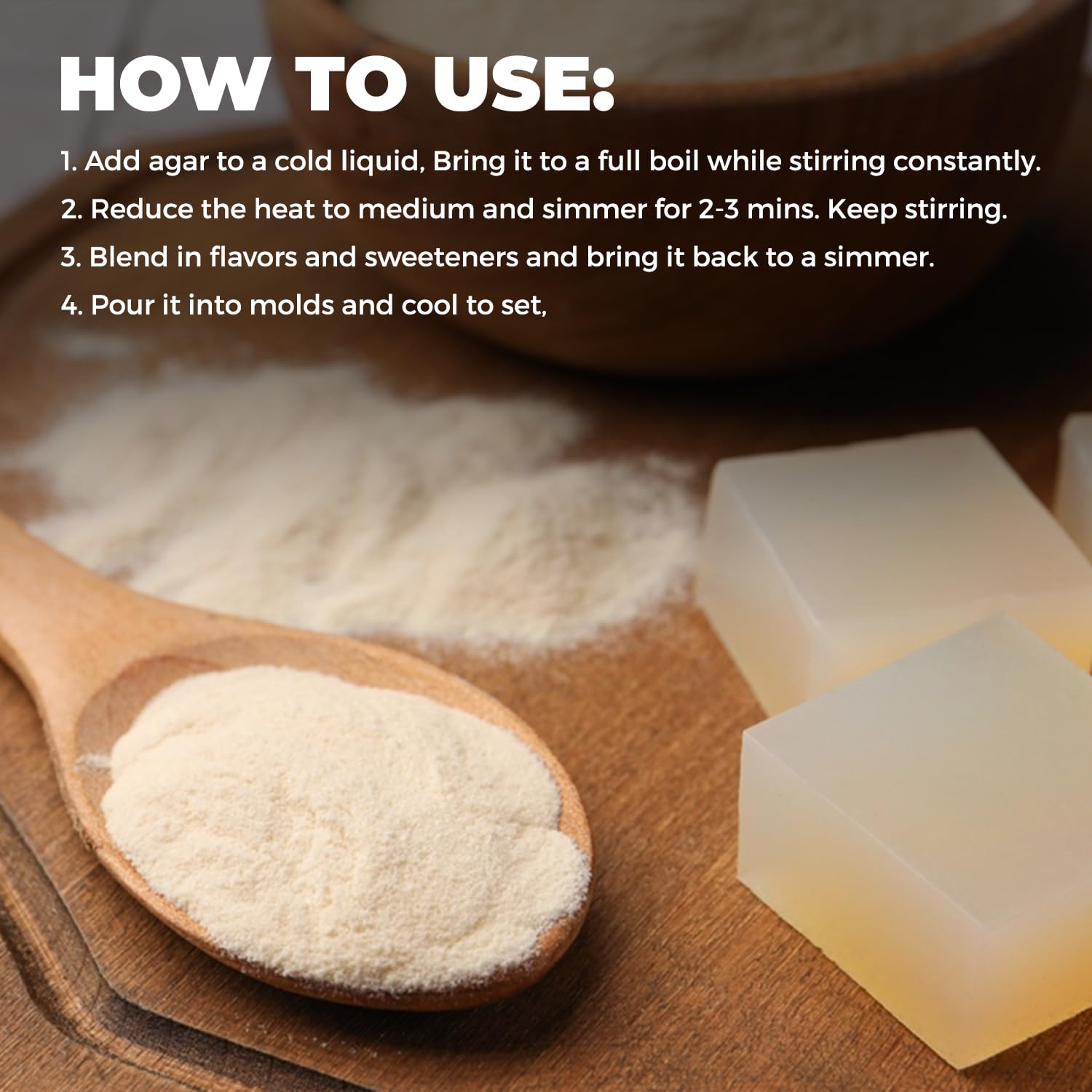 HEARTHY FOODS Agar Agar powder dissolving in liquid for smooth blending and thickening.