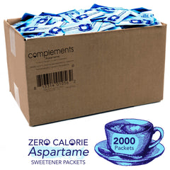 Heartland Complements blue packet in a cup, ideal for tea or coffee.