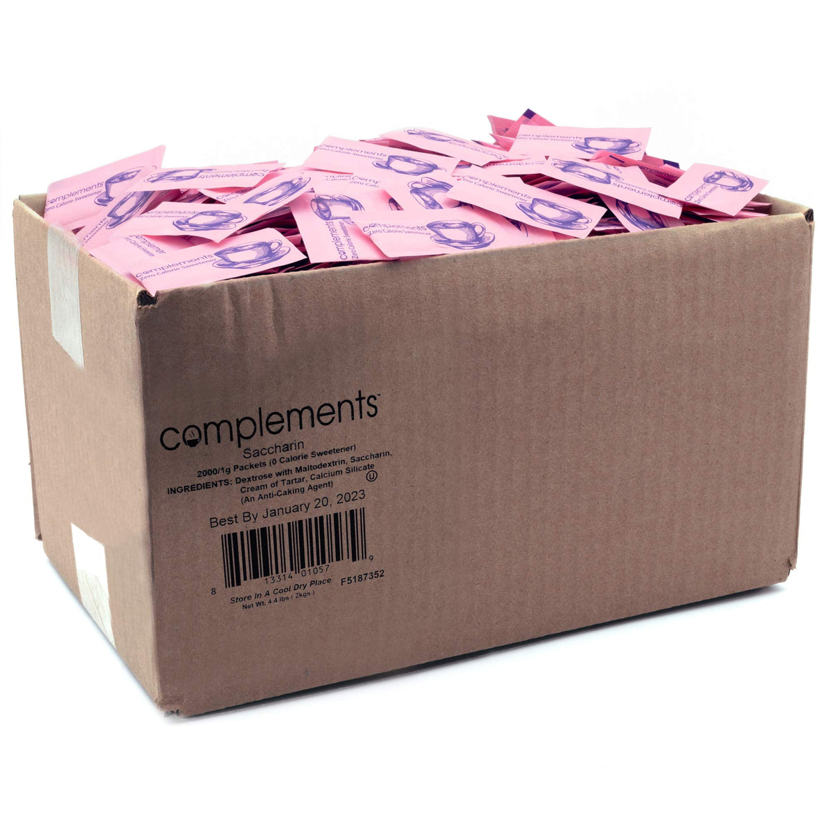 Heartland Complements pink saccharin packets for bulk-service use, saving time and space.