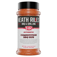 Heath Riles BBQ Rub bottle pour shows authentic competition seasoning for bold, reliable flavor.