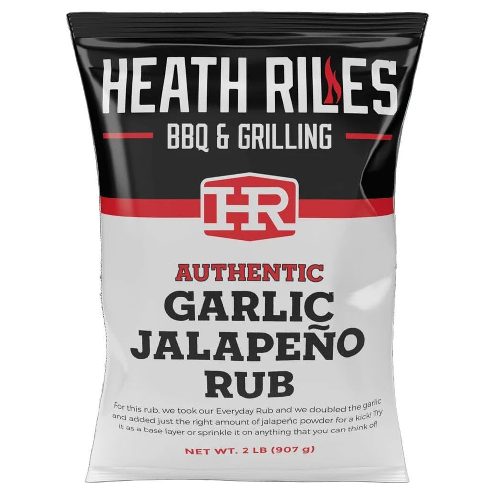 Heath Riles Garlic Jalapeño Rub jar close-up highlighting pure ingredients for bold flavor