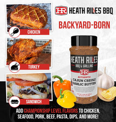 Heath Riles Cajun Seasoning Rub on the grill enhances steak with bold heat