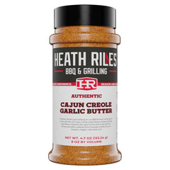 Heath Riles Cajun Seasoning Rub bottle label shows authentic Louisiana flavor for meals