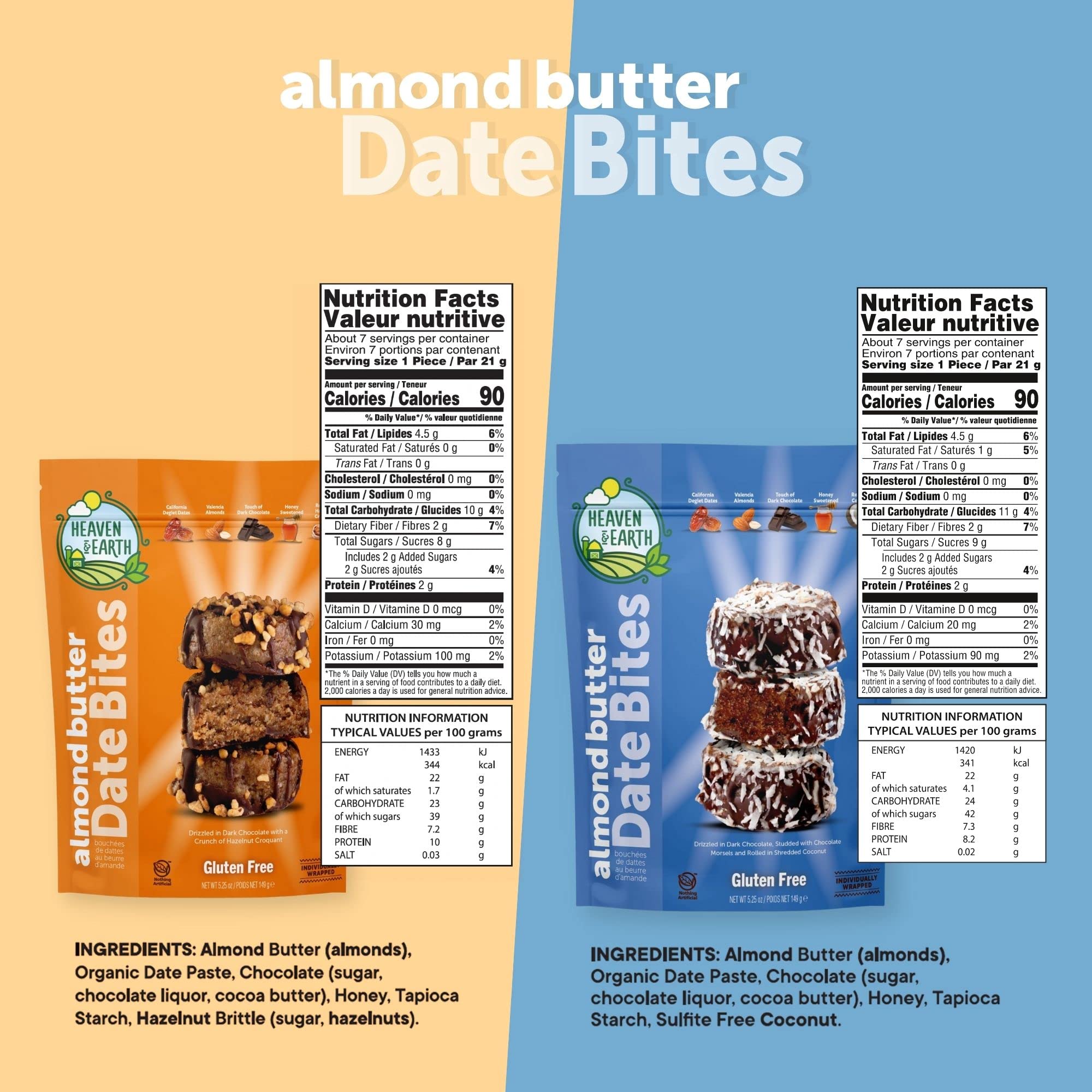 Heaven & Earth two-pack date bites wrapped for freshness and grab-and-go snacking.