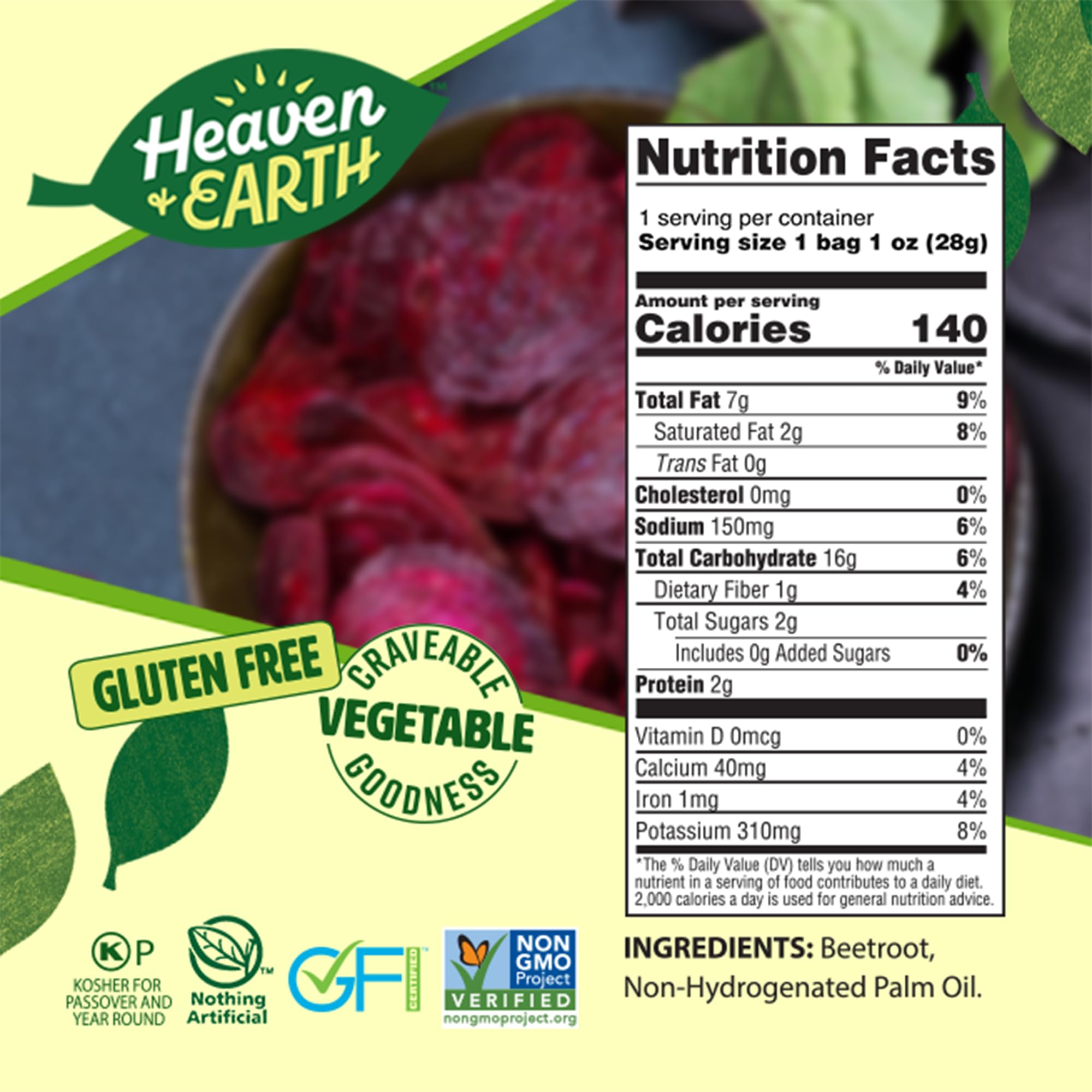 HEAVEN & EARTH Beet Chips crisp bite on a plate, ideal for on-the-go snacking.