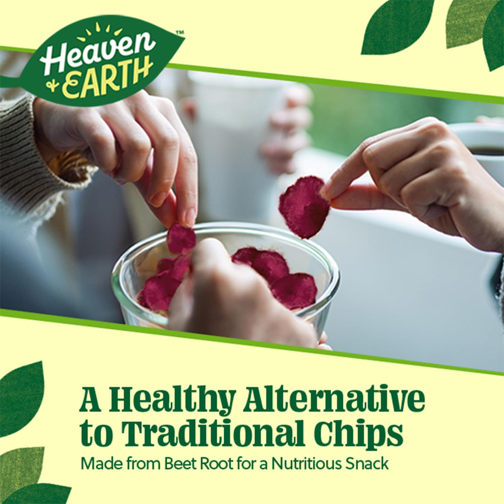 HEAVEN & EARTH Beet Chips on a plate, perfect for dipping and sharing.