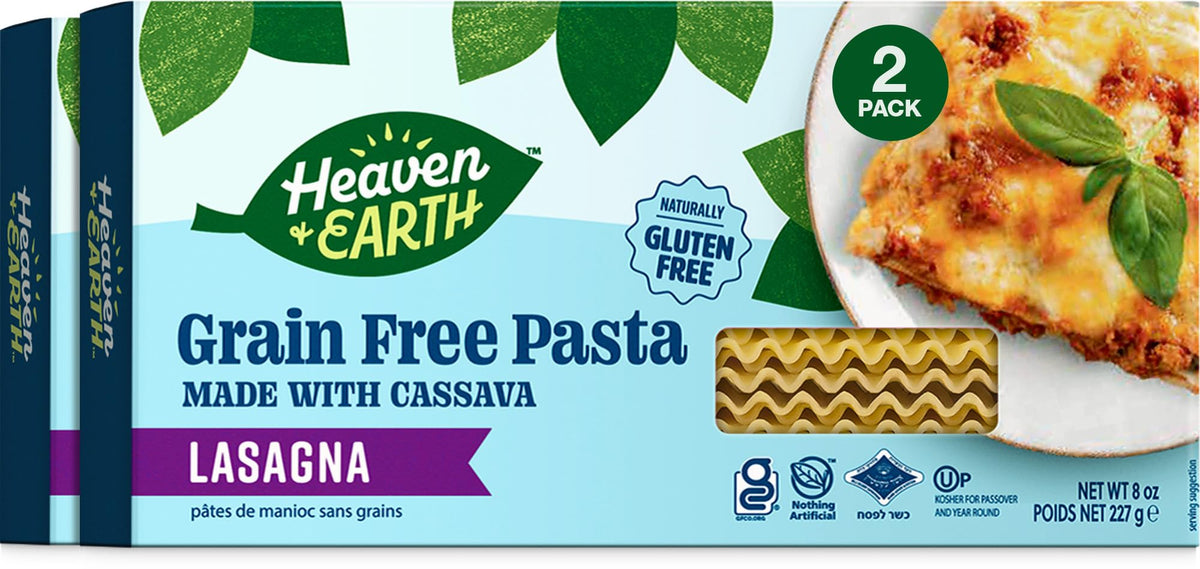 HEAVEN & EARTH cassava lasagna pasta pack, grain-free and versatile for quick meals.