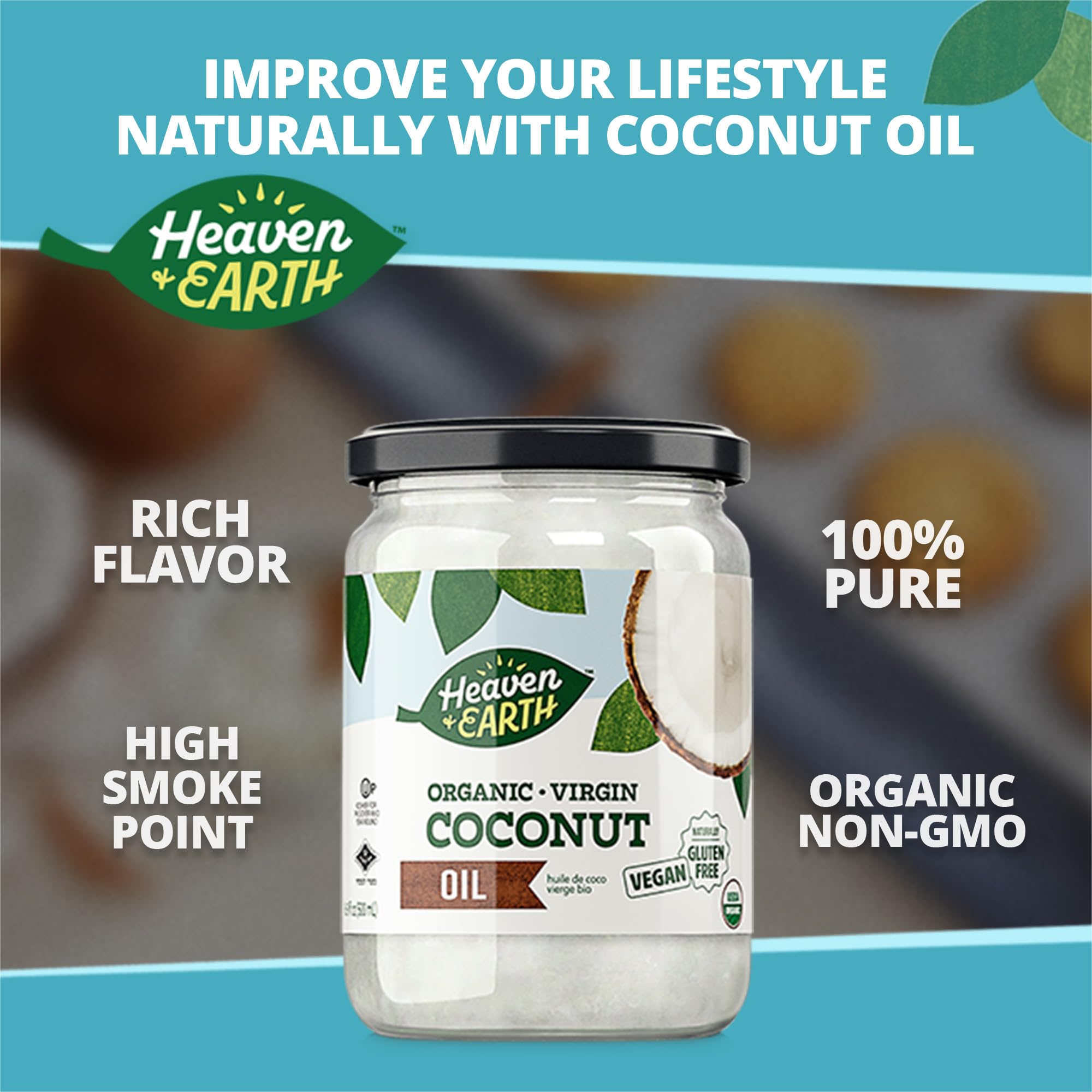 Heaven & Earth coconut oil as a gentle skin moisturizer.