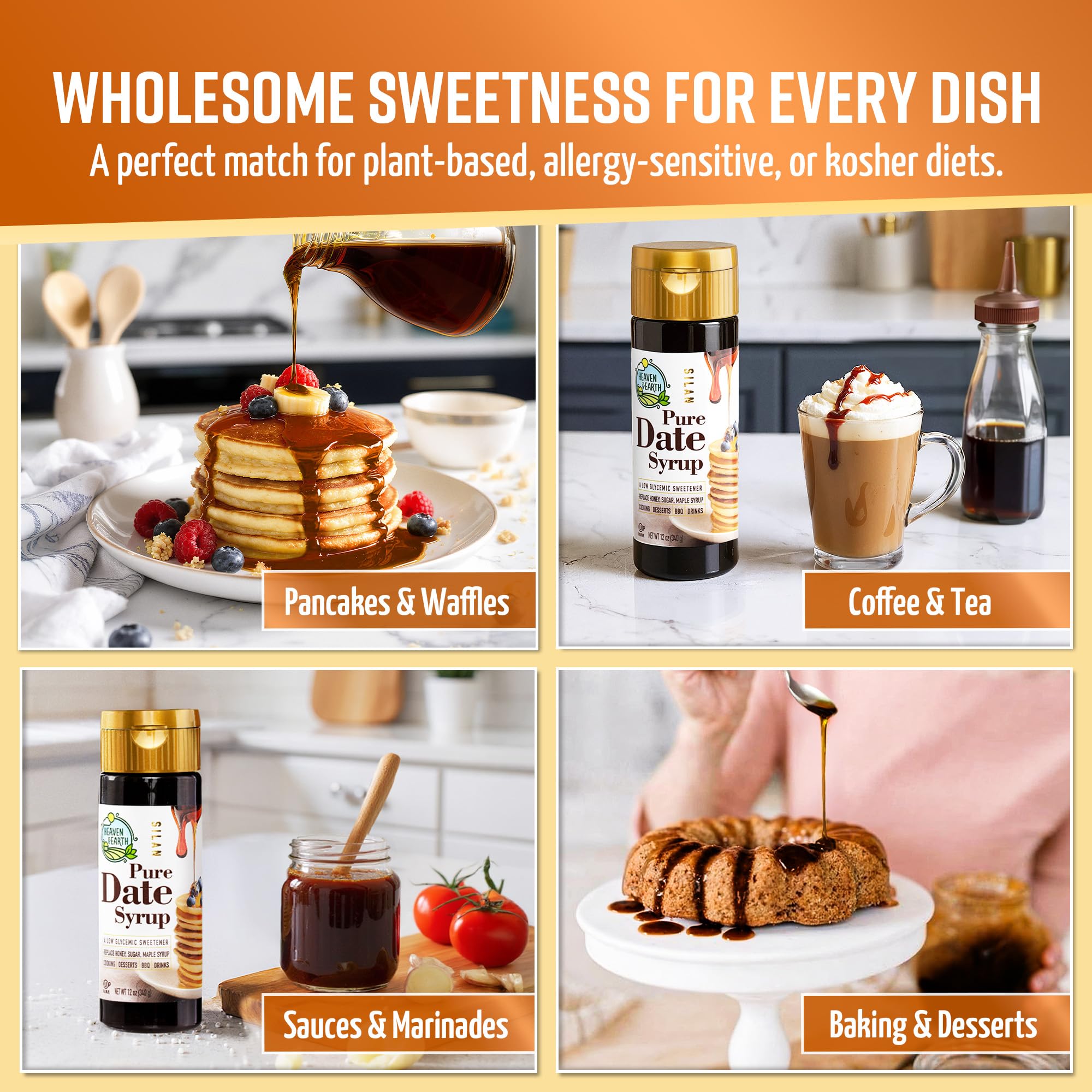 Heaven & Earth Date Syrup bottle shows 100% organic dates