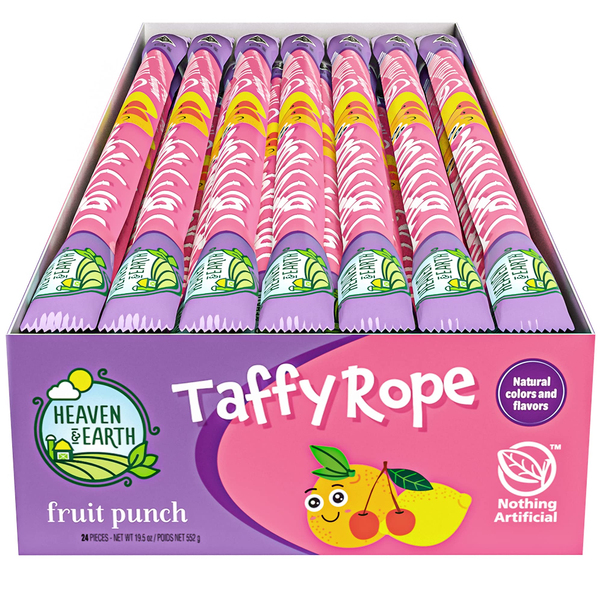 Heaven & Earth Fruit Punch Taffy Rope 24-pack with vibrant color