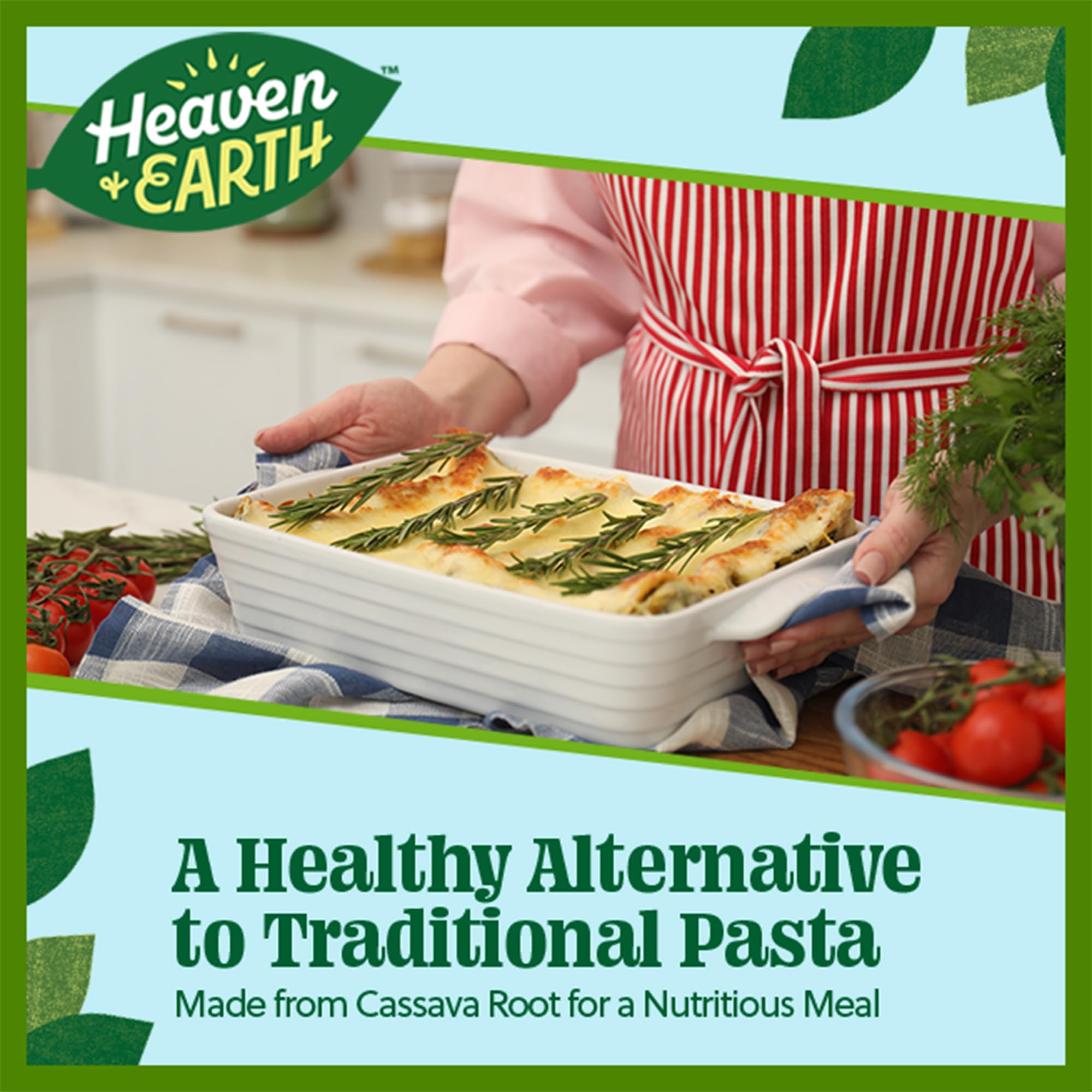 HEAVEN & EARTH lasagna pasta with marinara ready to serve.