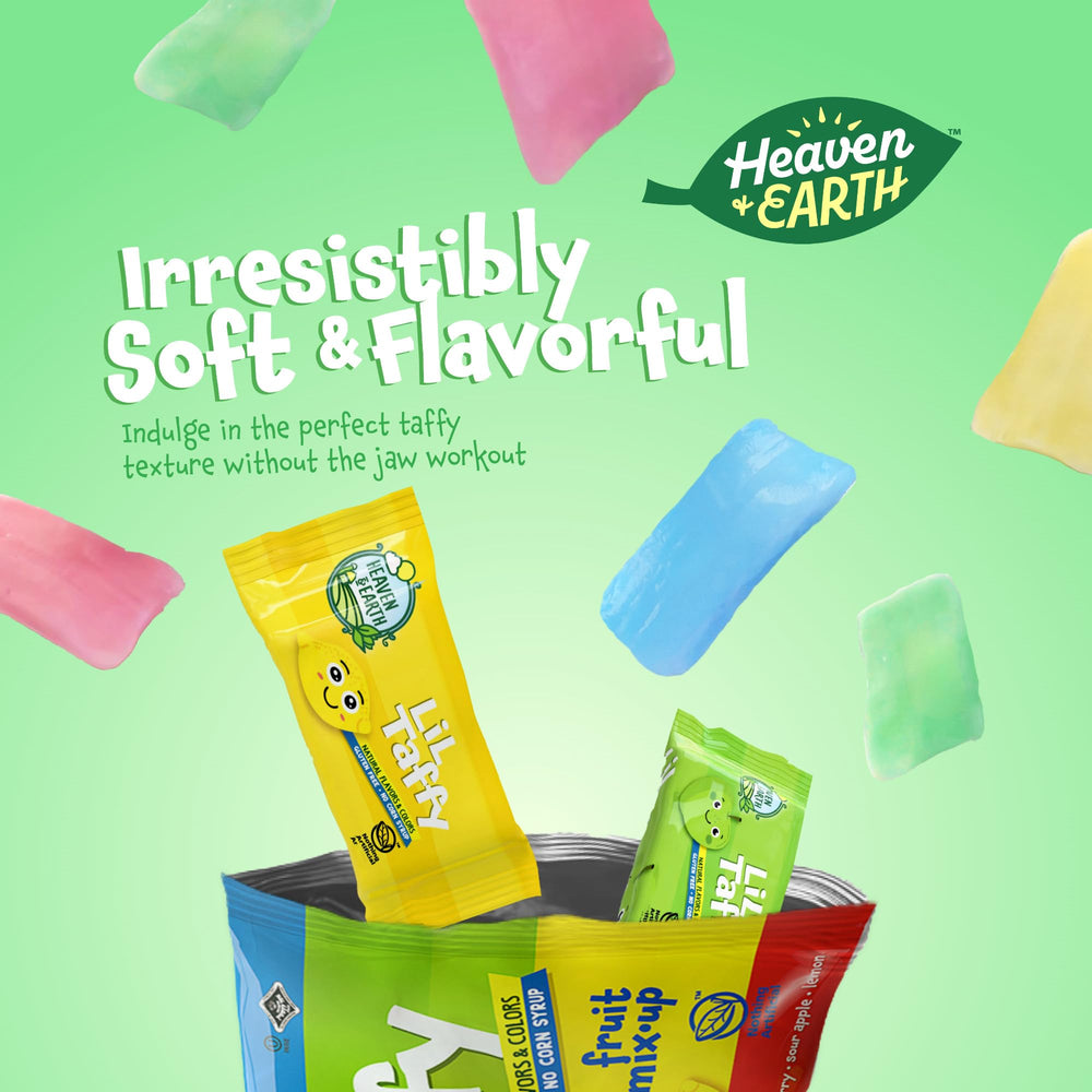 Close-up of Heaven & Earth Lil Taffy Fruit Mix showing smooth texture and colors.
