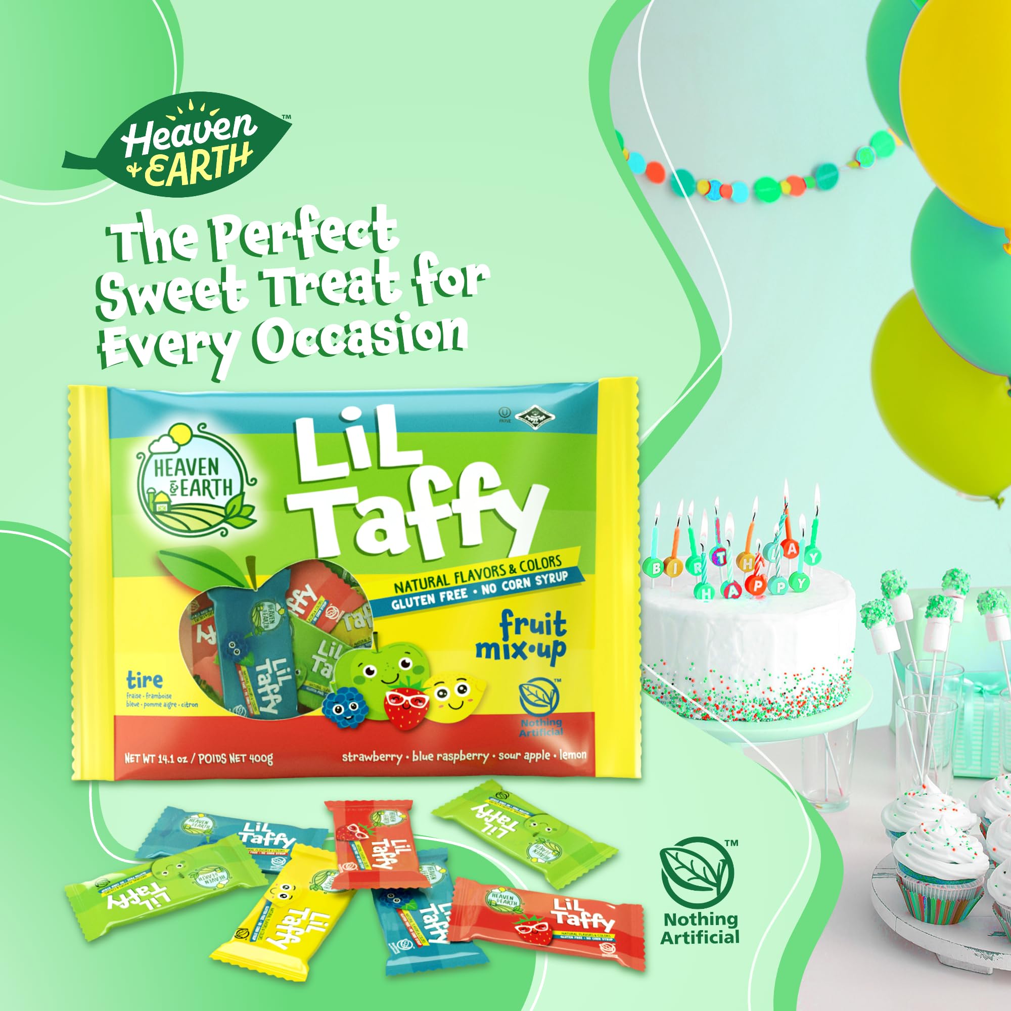 Packaging of Heaven & Earth Lil Taffy Fruit Mix highlighting freshness.