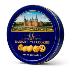 Heavenly Bites Danish Butter Cookies in a 32-oz tin, ideal for gifting.