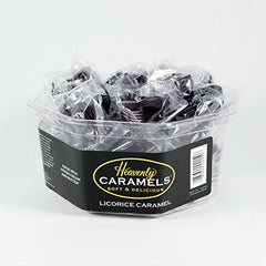 Heavenly Caramel licorice-flavor tub; soft, chewy caramels ready for sharing.
