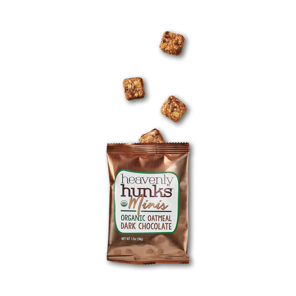 Close-up of dark chocolate chips in Heavenly Hunks minis signaling rich flavor.