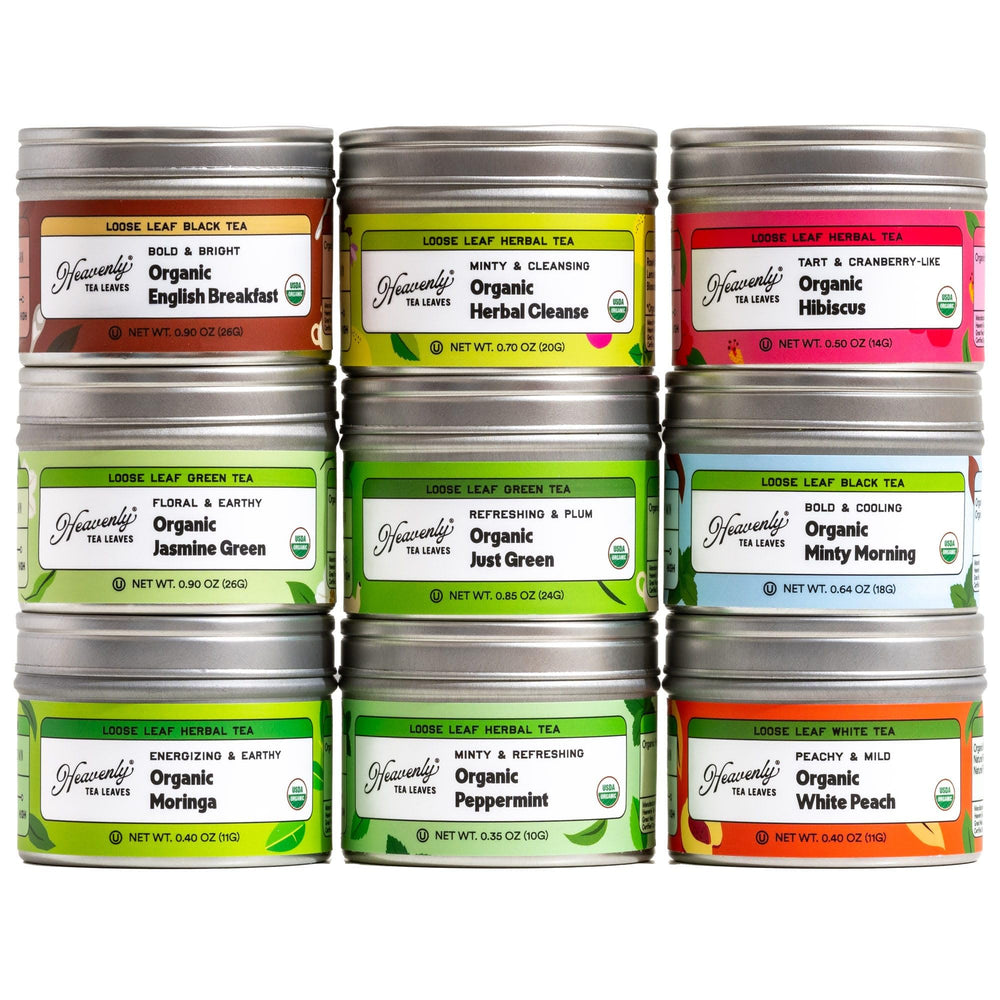 Heav enly Tea Leaves sampler gift box, perfect for holidays or gifting tea lovers.