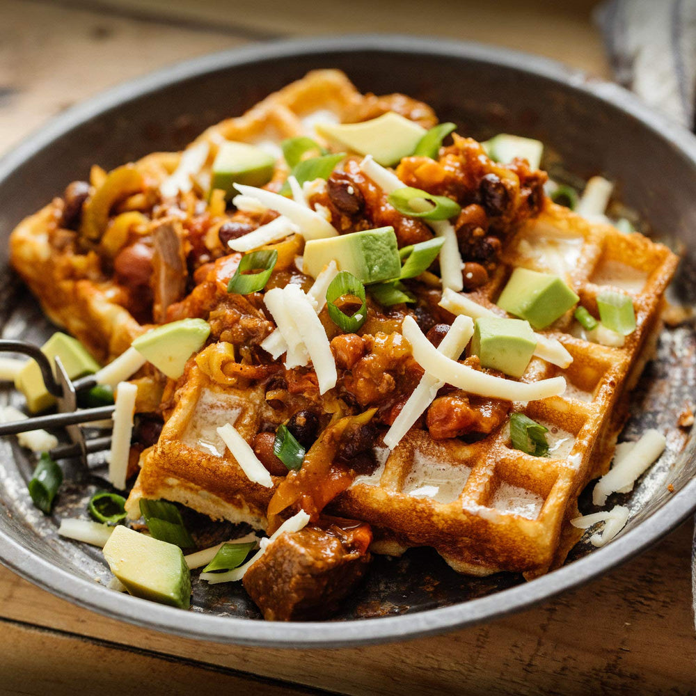 Mixing Heavenly Waffles batter in a bowl for quick breakfast prep