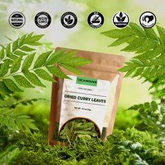 Heawans air-dried curry leaves close-up highlighting vibrant color and natural aroma.