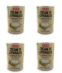 HEB Cream of Asparagus Condensed Soup four-pack cans for quick meals