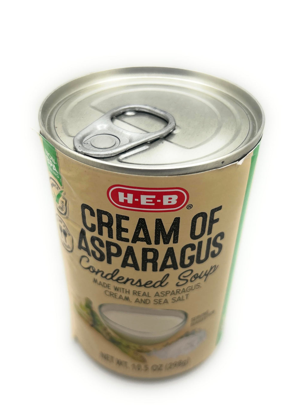 HEB Cream of Asparagus Condensed Soup serving idea with garnishes for easy weeknight dinners