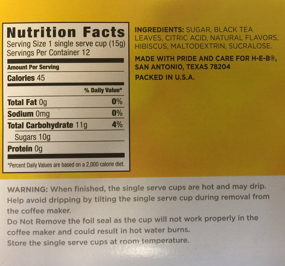 HEB half and half iced tea lemonade single cups box display