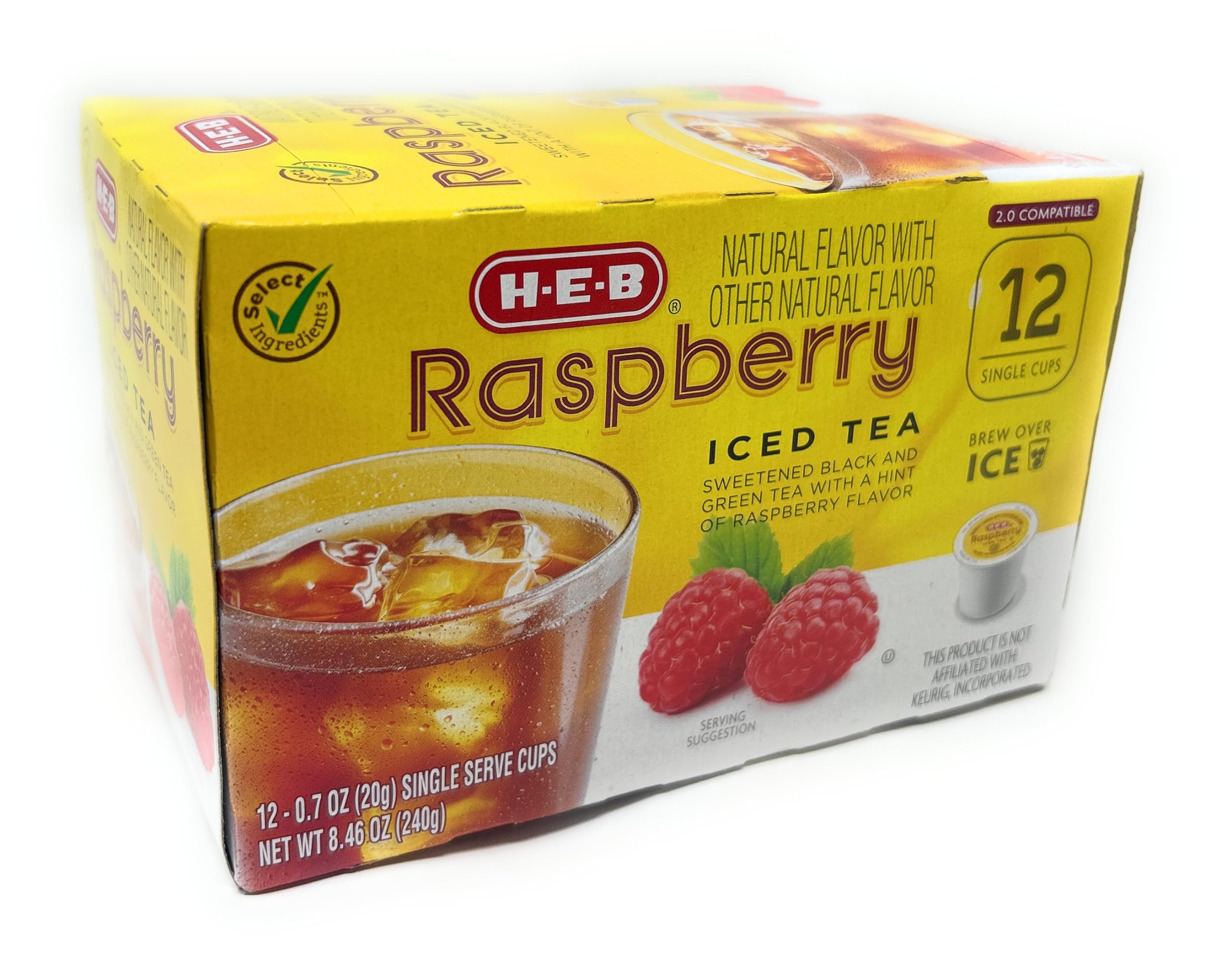 HEB Raspberry Iced Tea single-serve for quick refreshment in Keurig brewers.