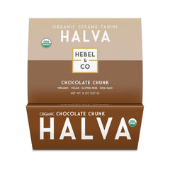 HEBEL & CO chocolate chunk halva 8oz pack, premium texture ideal for gifting.