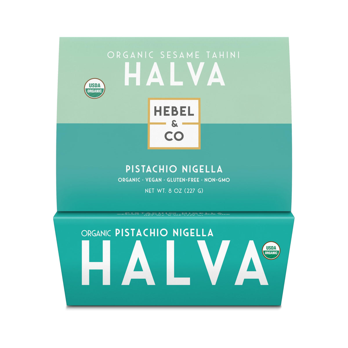 HEBEL & CO Pistachio Nigella Halva packaging highlights premium organic ingredients